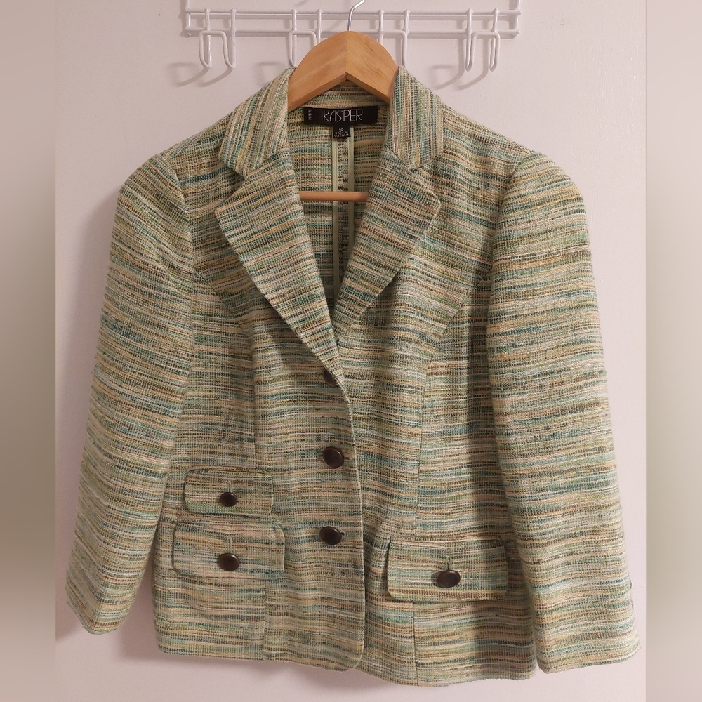 KASPER Women's Cream and Tan Striped Blazer